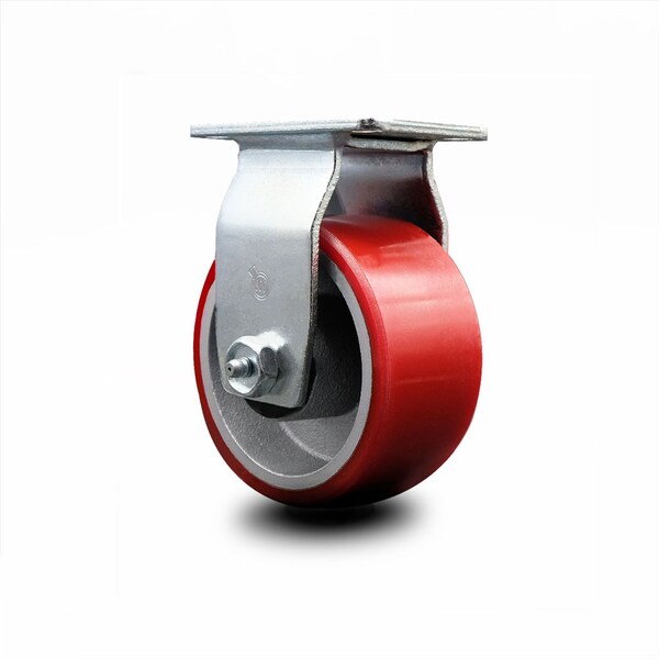 4 Inch Red Poly on Cast Iron Wheel Rigid Caster with Ball Bearing SCC